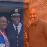 Marlon Rice posing with two people, one of whom is a highly decorated police officer